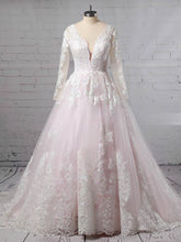 Elegant Ball Gown V-neck Tulle Sweep Train Wedding Dress With Appliques Lace